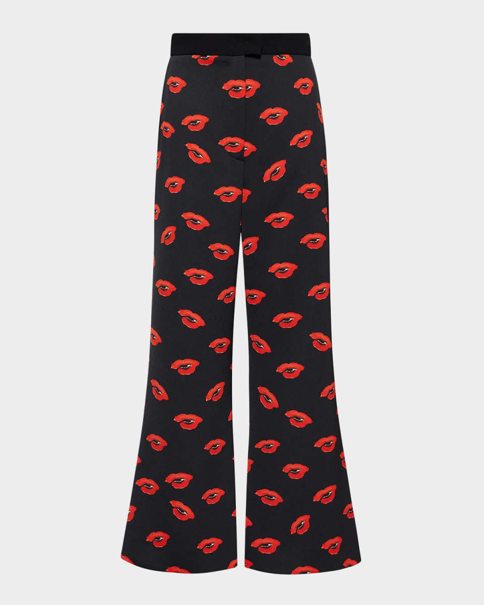 Robert Cropped Lip-Print Satin Pants